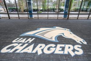 Entryway Logo at Spragins Hall showcasing the UAH Chargers