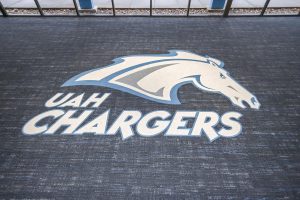 Entryway Logo at Spragins Hall showcasing the UAH Chargers